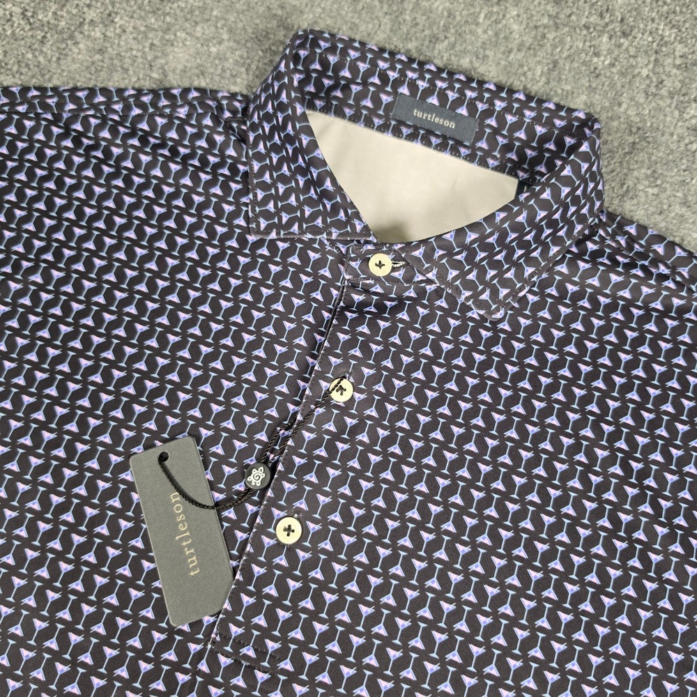 Turtleson Barron Performance Polo Mens L Black Lavender Martini Glass NWT